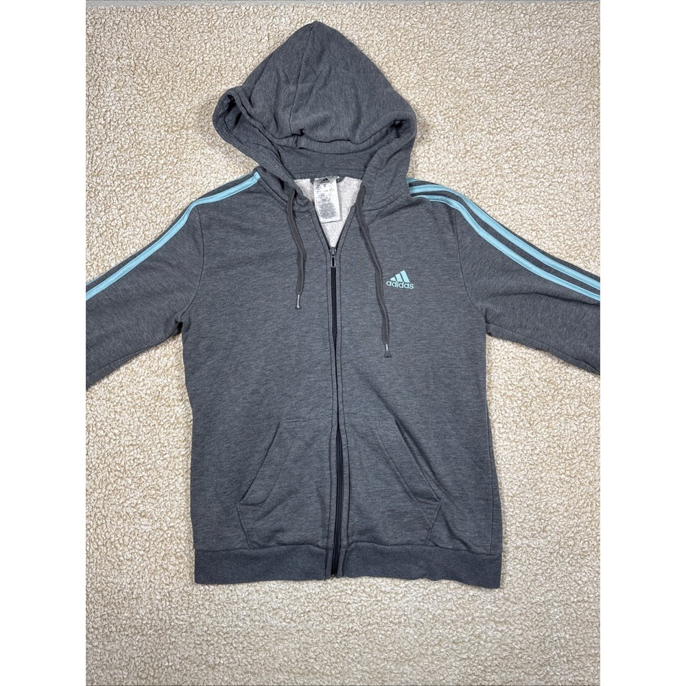 Adidas Essentials Full-Zip Hoodie Womens Medium Gray Heather Fleece 3-Stripes